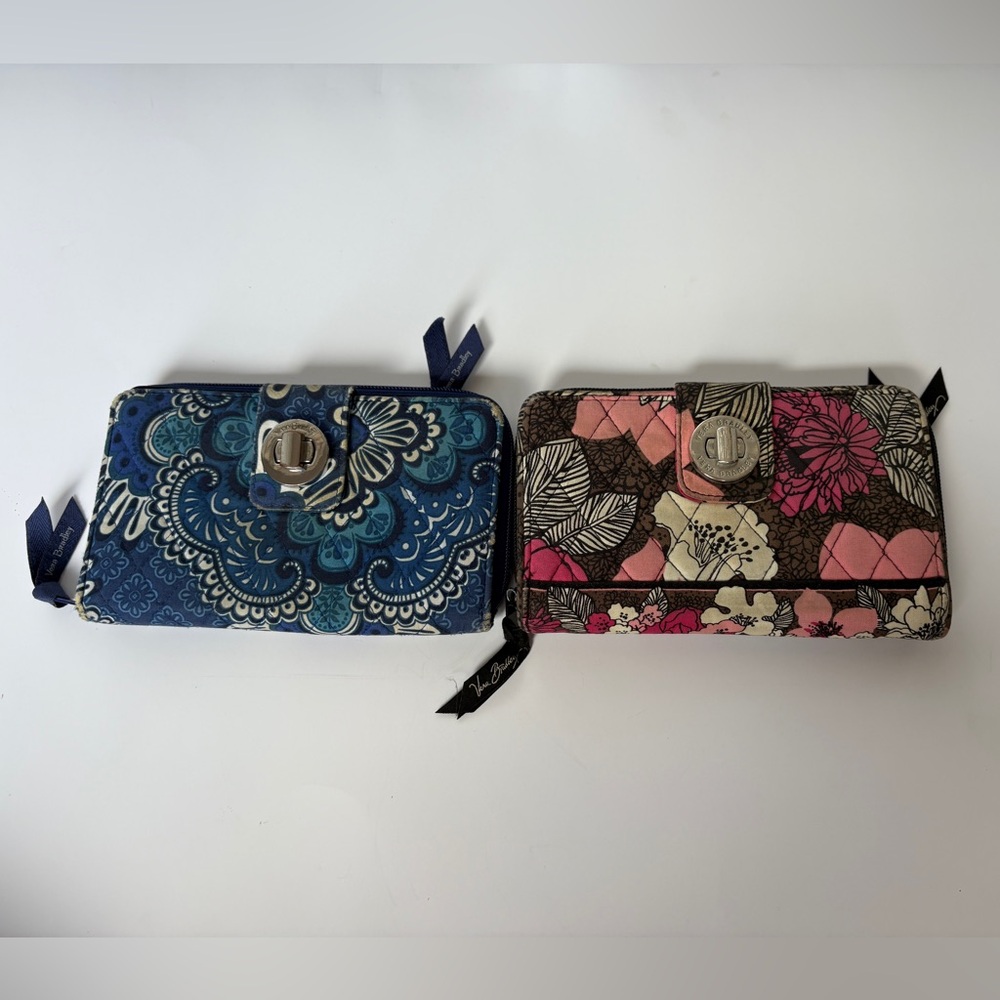 Vera Bradley Worn Blue and Pink Wallet Set with Floral and Paisley Designs
